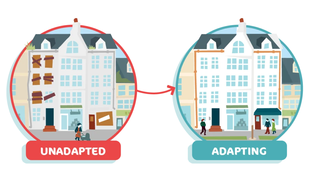 Before and after of a building that has had new windows