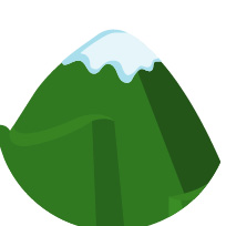 A green mountain with a small snow cap
