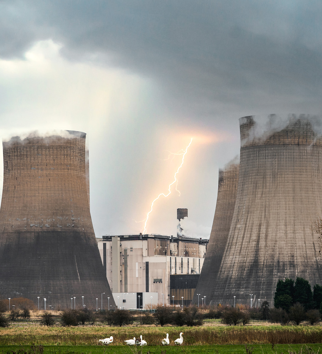 Lightning above a power station
